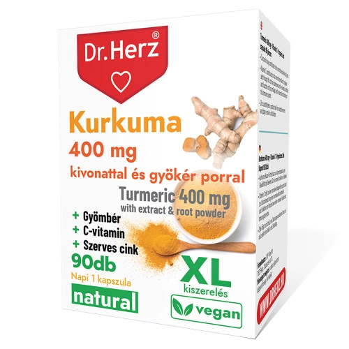 Dr. Herz Kurkuma 400 mg + Gyömbér + C-vitamin kapszula 90db XL