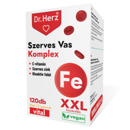   Dr. Herz Szerves Vas komplex+C-vitamin+Szerves Cink+Folát kapszula 120 db XXL